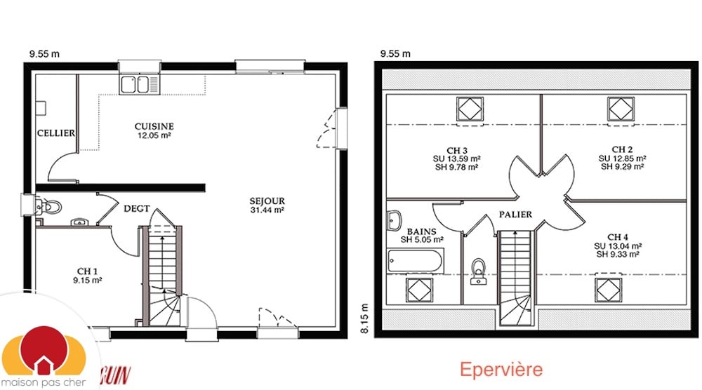 plan maison 4 chambres comble amenageable